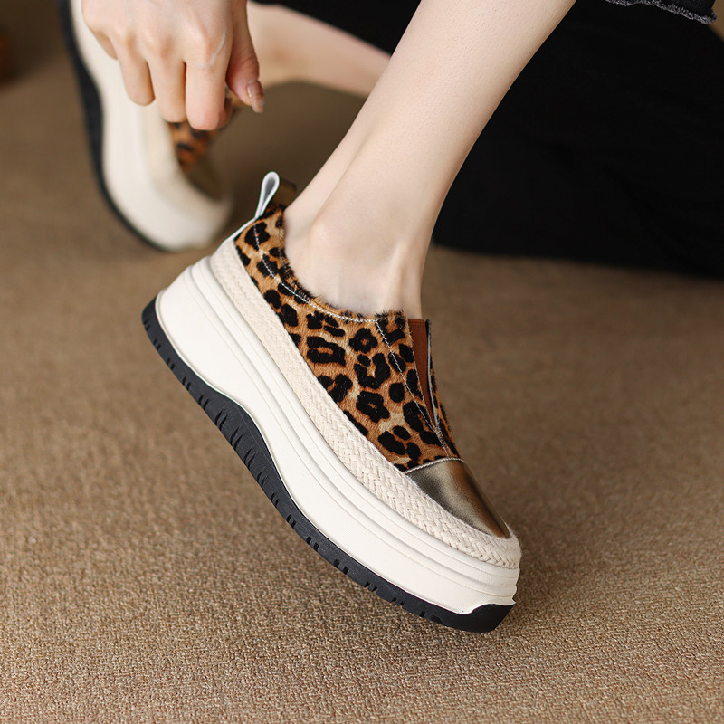 Women's Casual Shoes:Fashion Design Sense 2024 New Soft Thick Sole Loafers Shoes Versatile,Black/Leopard Print,Free shipping 881b
