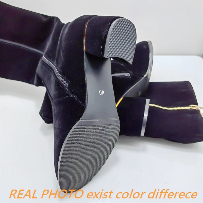 REALE CAT Spring Autumn High Knee Suede Dome Rhinstone Female Short High Heels Big 32-52 S2409 241113
