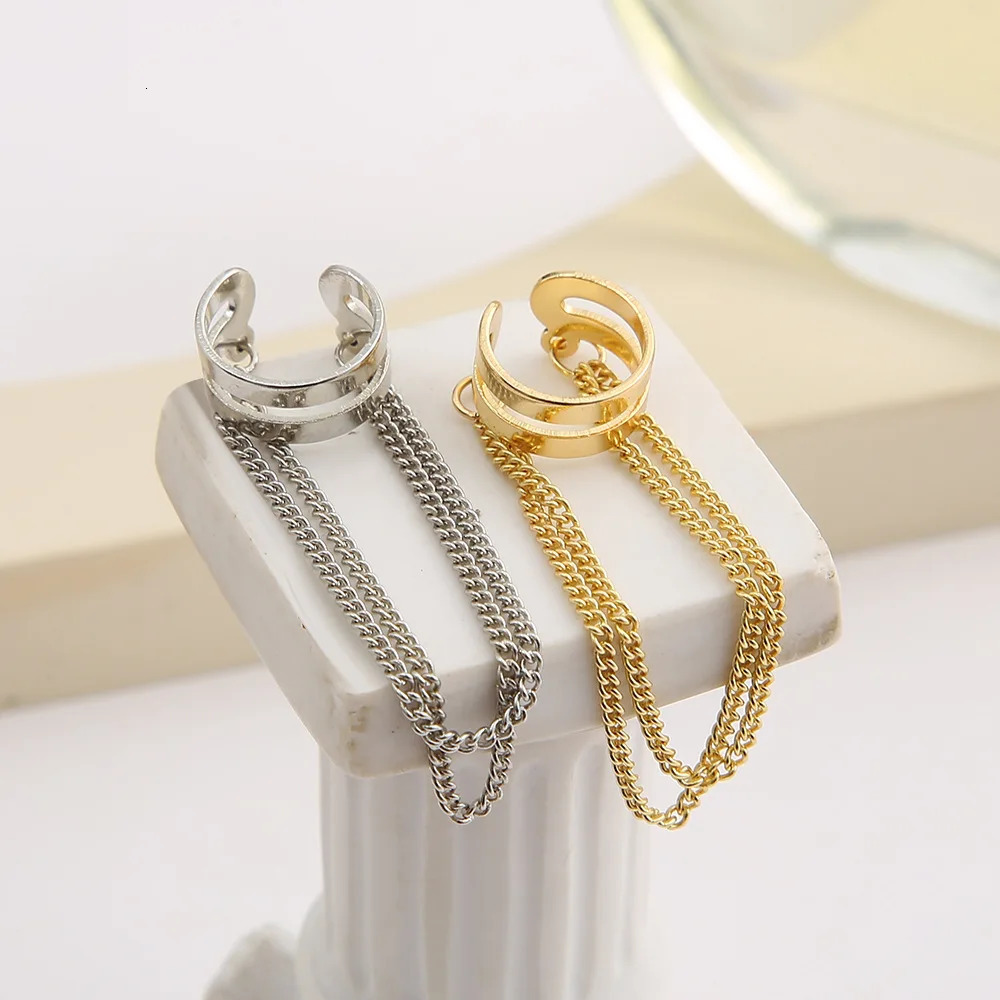 Silver Color Long Tassel Ear Cuff Multilayer No Piercing Hook Clip Earrings for Women Simple Temperament Jewelry Gift 241113