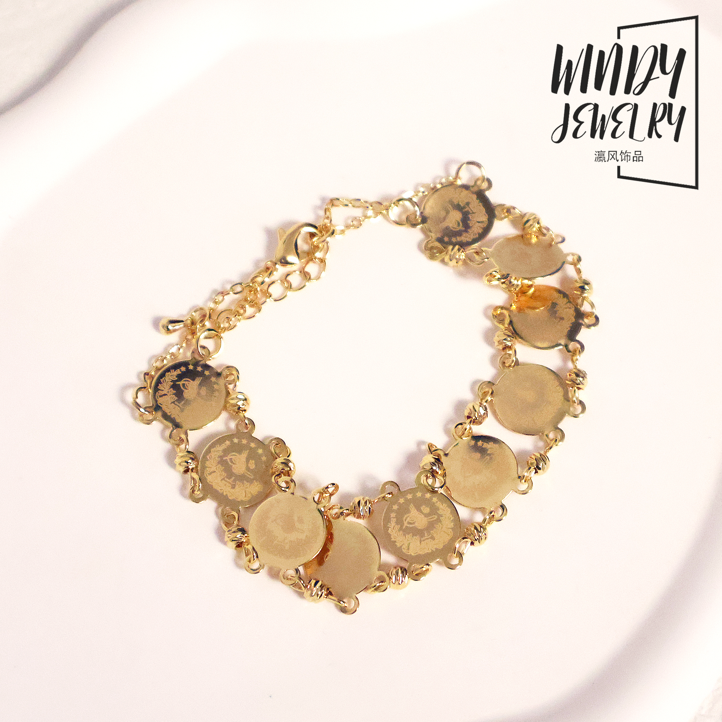 Windy Jewelry Turkish Lira Coin Bracelet 18k Gold Plated Muslim Islamic Chain Bangle Dubai Arabic Woman Party Accessories Gift - view 3