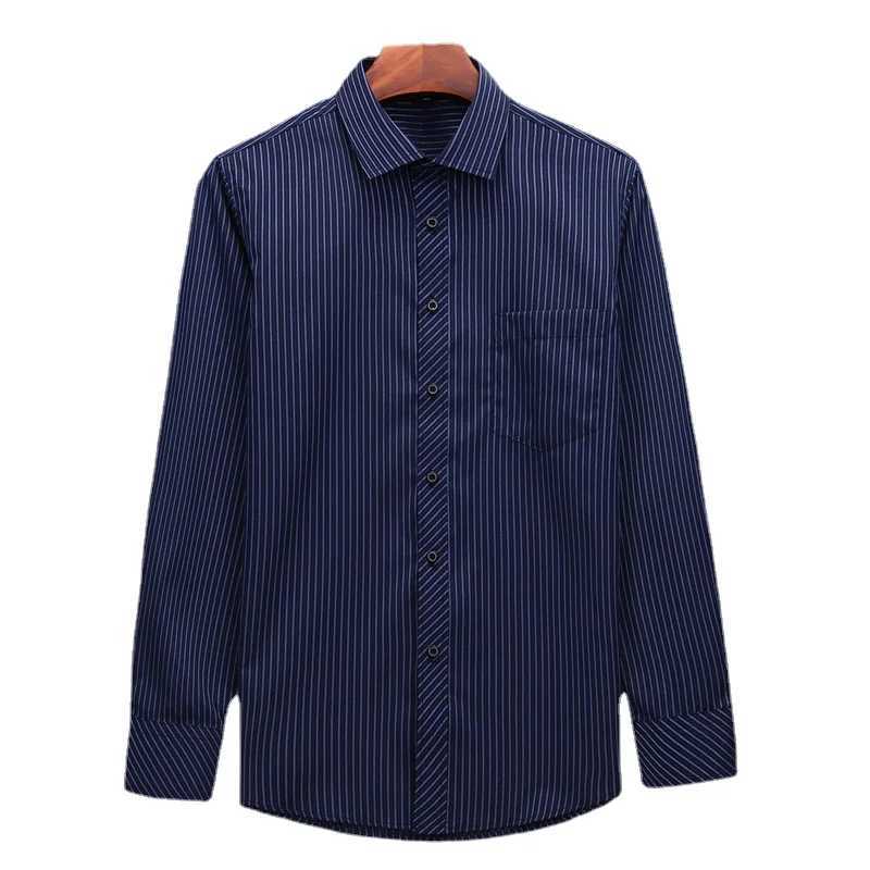 Qualilty Plus Large Size 8XL 7XL 6XL 5XL 4XL Mens Business Casual Long Sleeved Pocket Shirt Striped Male Social Men Dress ShirtsXJ24113