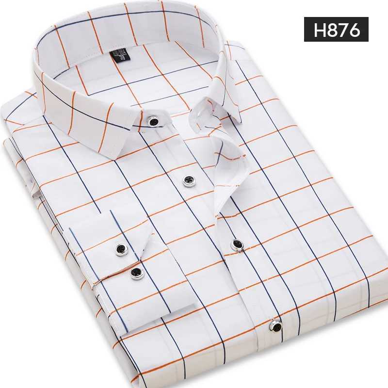 Mens Long Sleeve Print Plaid Shirt Spring Summer Slim Fit Dress Shirts Brand Male Clothing M-5XLXJ24113