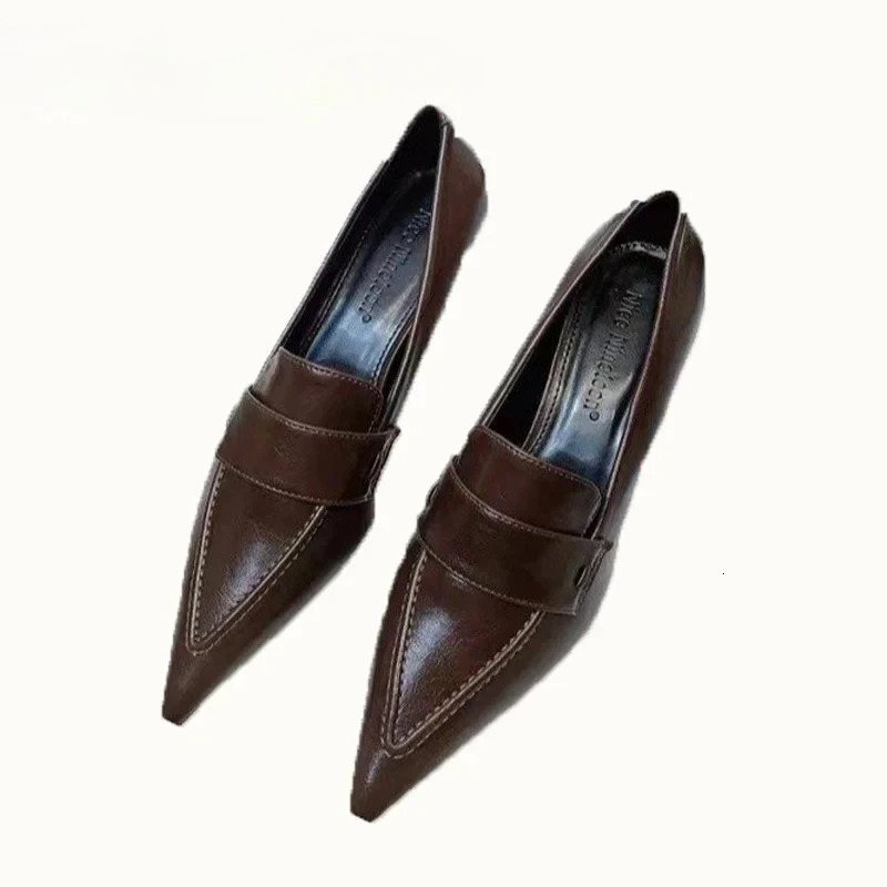 Pointed Toe Leather Shoes Womens Middle Boots Loafers Fashion Office Pump Shallow Elegant Dress Autumn Trend Chelsea Oxford Zapatos 241113