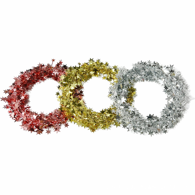 Christmas decorative garland pentagram pull flower gold star rattan wire multi-colour garland wholesale 7.5m long