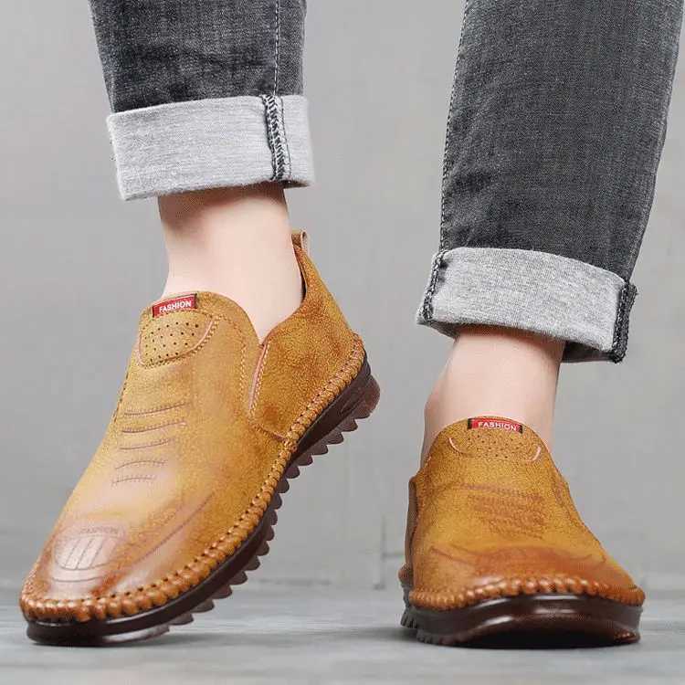 Men Leather Slip Loafer Summer Fi Slipper Casual Slip- Loafers Breathable Soft Sole Leather ShoesXJ250118