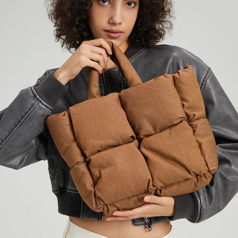 Fashion Denim Soft Puffer Bag Padded Women Handbags Down Cotton Lady Shoulder Bags Warm Winter Tote Bag 241114