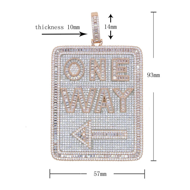 Hip Hop Geometric Rectangle Letter One Way Pendant Necklace Full Paved Cubic Zirconia Iced Out Bling 5A Cz Men Boy Jewelry 241113