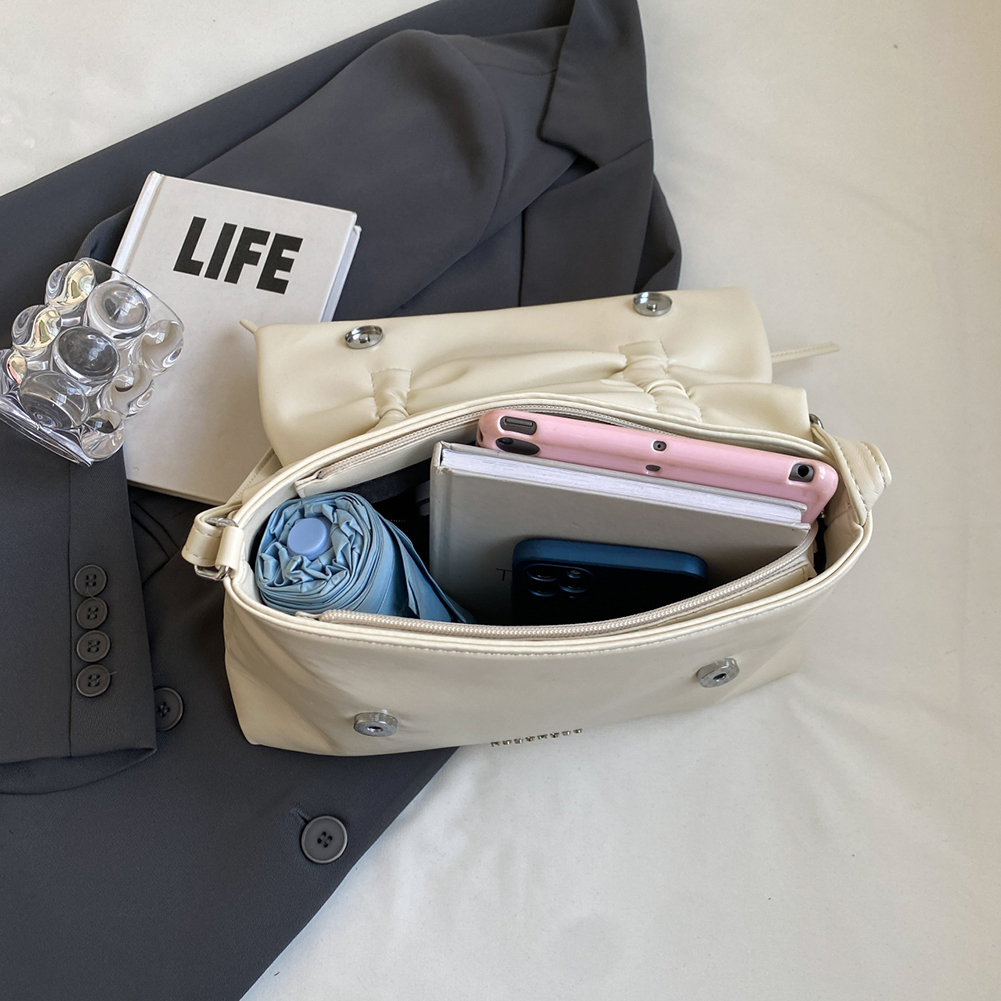 Women Bowknot Pu Shoulder Bag Crososbody Bag With Flap Cover Large Capacity Bag Stylish for Daily Office Use Solid Color Handbag