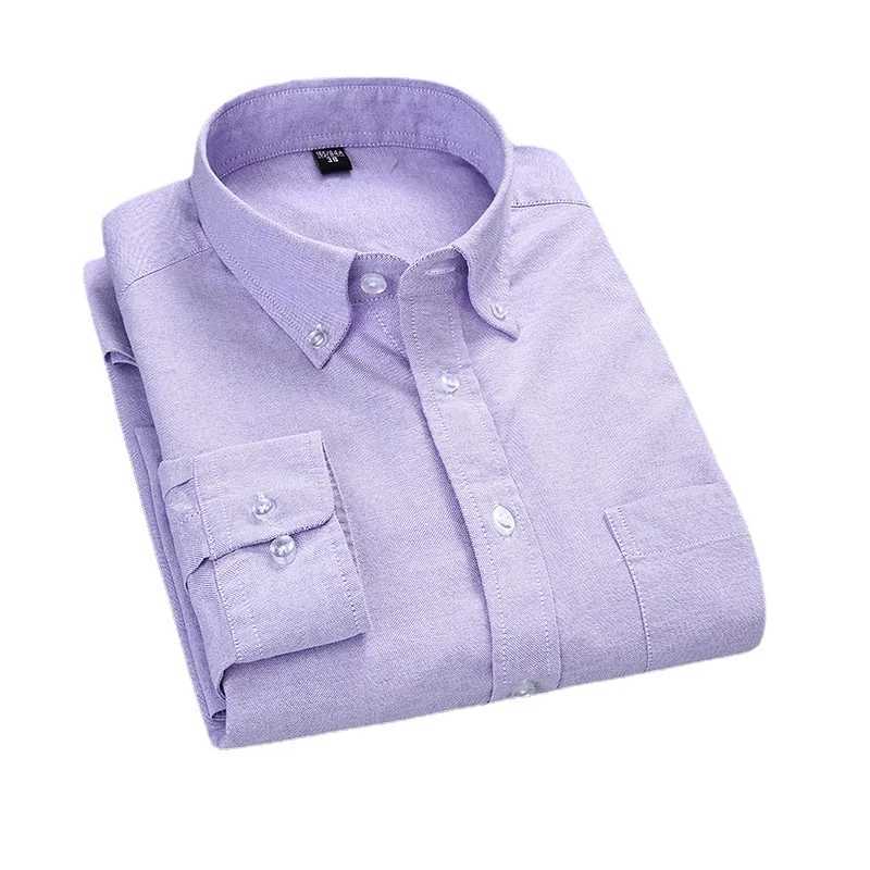 Quality 100% Cotton Oxford Shirt Mens Long Sleeve Casual Comfortable Breathable Button Pocket Men Solid Dress ShirtsXJ24113