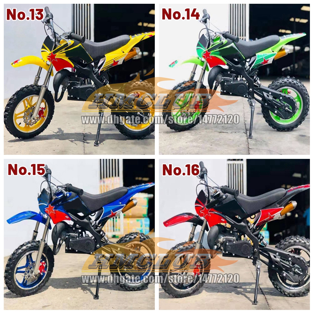 16Colors Real Mini Motorcycle Off-road Vehicle Apollo Mountain 40CC 50CC Dirt Bike Small 2 Stroke Sports Gasoline Children Racing Motorbikes Boy Girl 