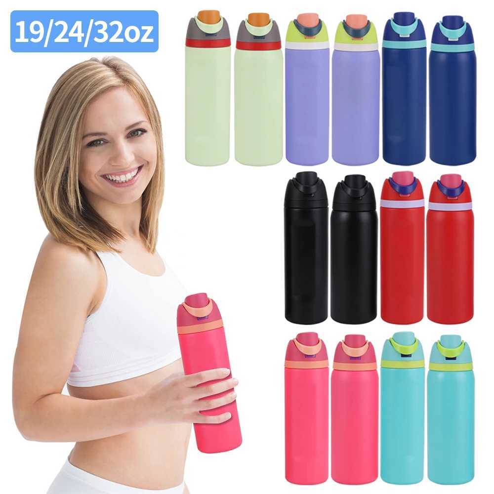 19-32 oz straw portable water cup 304 stainless steel sports water bottle vacuum hot filling g outdoor camping sports Y241114