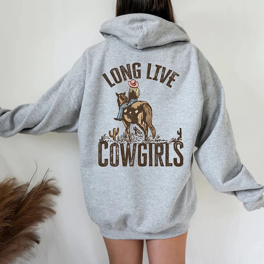 Long Live Cowgirls Hoodie Western Desert Hooded Sweatshirt Vintage Cactus Cowgirl Pullover Wild West Country Girl Trendy Hoodies 241113