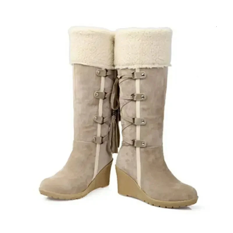snow boots womens winter shoes warm cotton shoes cold winter knee high boots womens wedge high heels Plus size 42 241113