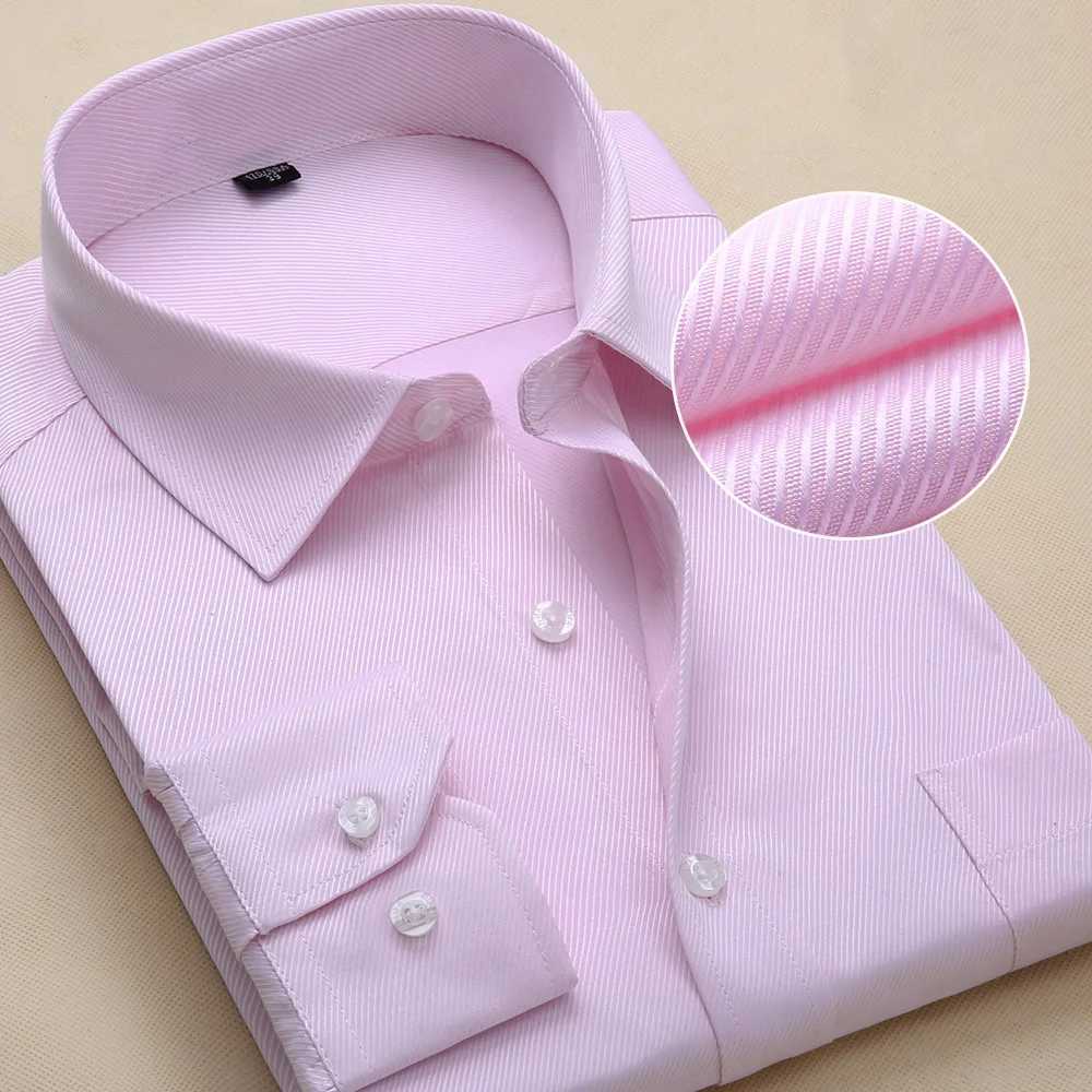 Plus Size Men Dress Shirts Long Sleeve Slim Fit Solid Striped Business Formal White Man Shirt Male Social Big Size ClothingXJ24113