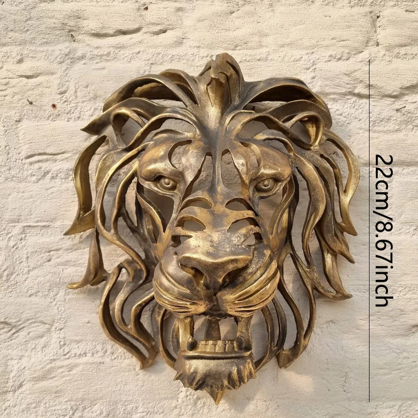 2 Rare Large Lion Head Wall Mounted Gold Art Sculptures Home Decoration Gifts Living Room Bedroom Direct Resin Decoration 241113