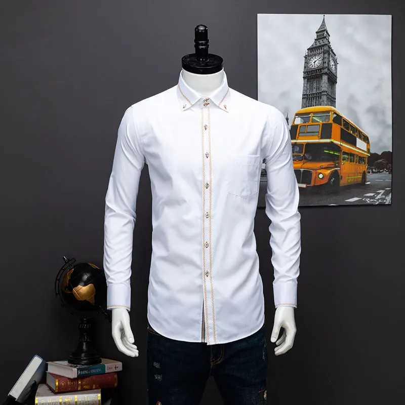 Men's Casual Shirts 2023 Spring/Autumn Mens Slim Fit Long Sleeve Dress Shirt Europe Business Causal Border Shirt High Quality Wedding Grooms Shir
