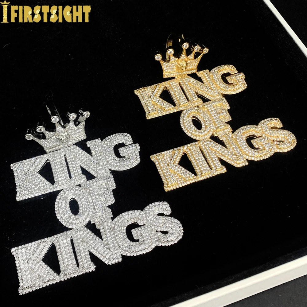 Iced Out Bling King Necklace for Men Prong Setting Cubic Zirconia Gold Color Letter Crown Pendant Hip Hop Jewelry 241113