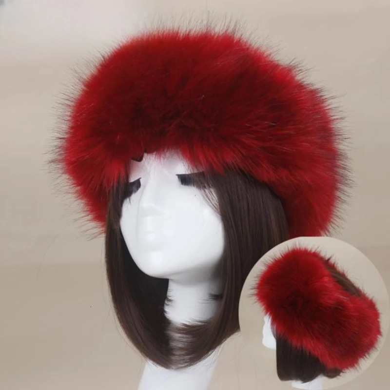 Winter Thick Furry Hairband Fluffy Russian Faux Fur Women Girl Headband Hat Outdoor Earwarmer Ski Hats 241114