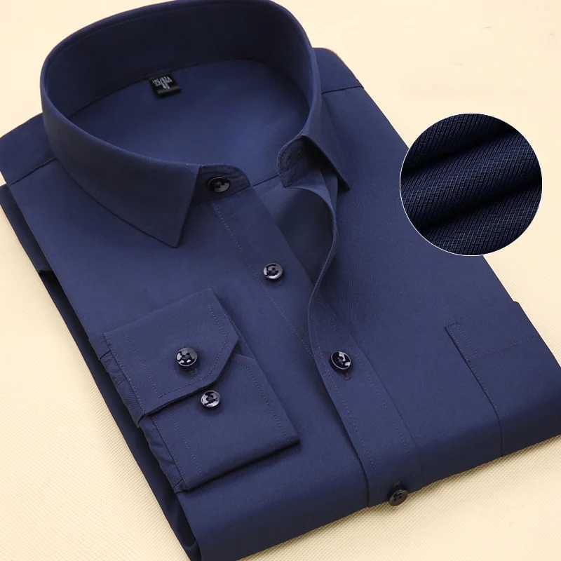 7XL Plus Size Mens Top Quality Dress Shirts Long Sleeve Slim Fit Solid Striped Business Formal White Shirt Male Social ClothingXJ24113