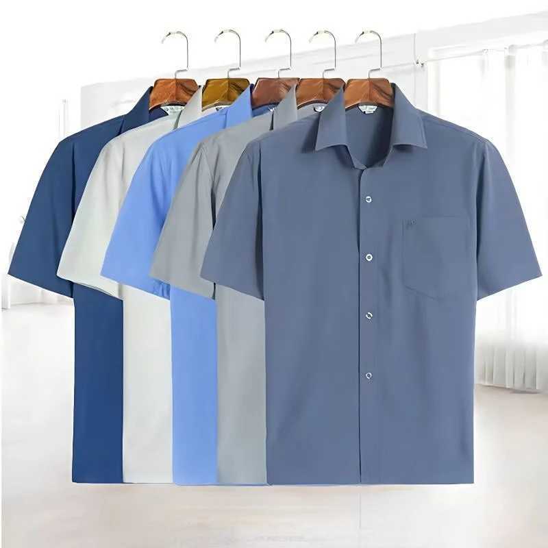 2024 Men Summer Fashion Cooling Ice Silk Shirts Men Short Sleeve Breathable Blouses Male New Solid Casual Social Shirts I72XJ24113