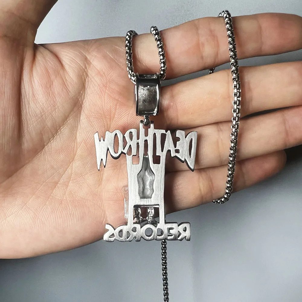 ULJ Whole Body 316L Stainless Steel DEATHROW/RECORDS Prisoner Pendant Jewelry With the 3mm Chain Hip Hop Necklace 241113