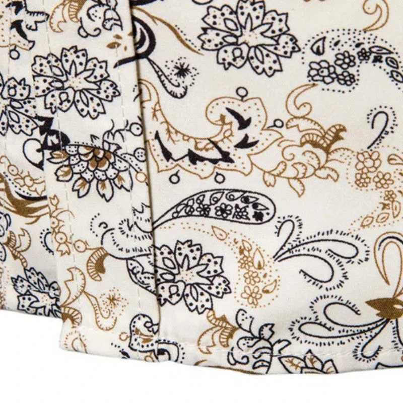 Spring Autumn New Printed Blouse Mens Clothing Floral KPOP Fashion Style Cardigan Harajuku Loose Polo Neck Long Sleeve ShirtsXJ24113