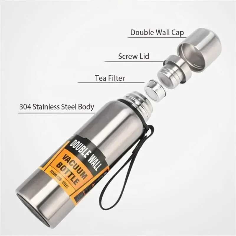 500/1000/1500ml stainless steel thermostat large capacity vacuum film portable with rope thermostat bottle Y241114