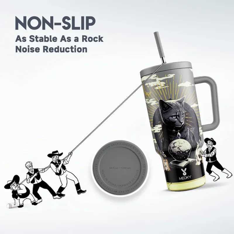 Meoky 40oz handle straw hot cup Mtiple printed stainless steel bottle vacuum cleaner car g best Christmas gift Y241114