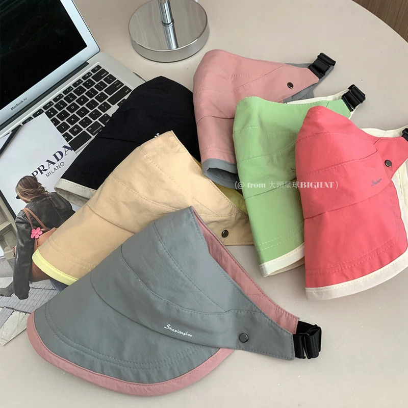 Fashion Empty Top Wide Brim Sun Hat For Women Anti UV Sunscreen Bucket Female Protection Outdoor Beach Cap Fisherman 240403