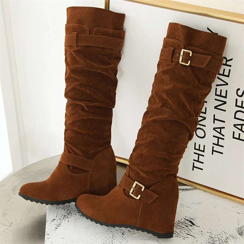 Wedge knee high boots womens winter shoes Wedge high heels fashionable black brown long party shoes womens shoes large size 241113