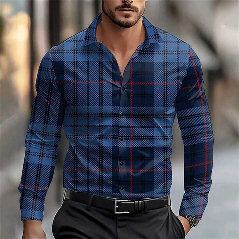 New Mens Fashion Long-sleeved Shirt Spring And Autumn Casual Single-breasted Lapel Shirt 3D Striped Printed Temperament ShirtXJ24113
