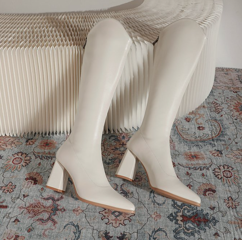 Women's Boots:Fashion High Heel Increase Height Simple Versatile New Trendy Long Boots Design Sense,Black/White,Free shipping 1632