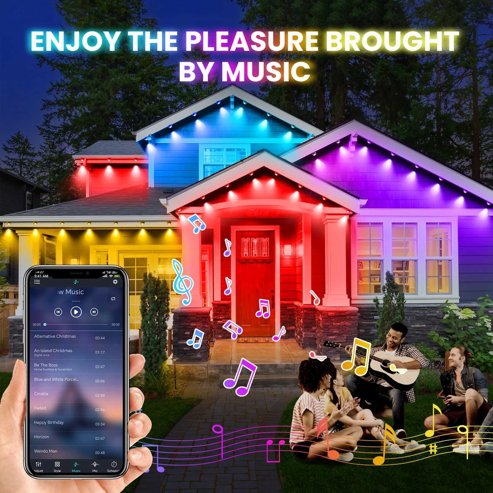 15M 30M 60M permanent outdoor Eaves LED light waterproof RGBCCT string light application Bluetooth whole house Christmas party light X241114