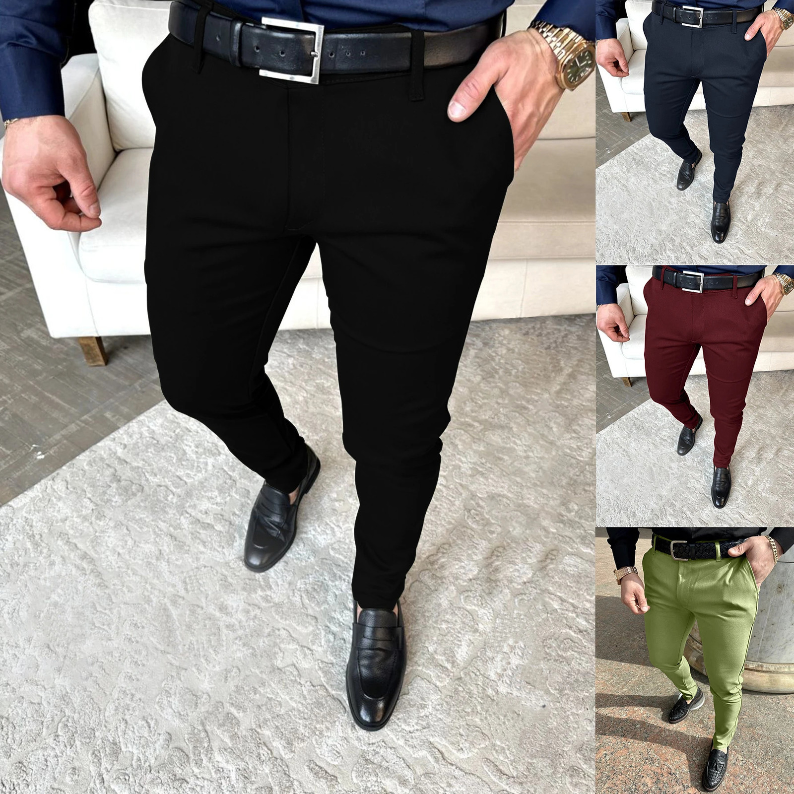 casual slim fit mens casual pants comfortable and breathable European and American style four season business suit 241113