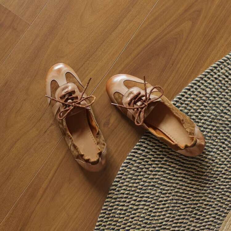 Autumn And Winter 2024 New Flat Ballet Women's Chicken Rolls Casual Round Toe Soft Surface Single Small Leather Bean Shoes