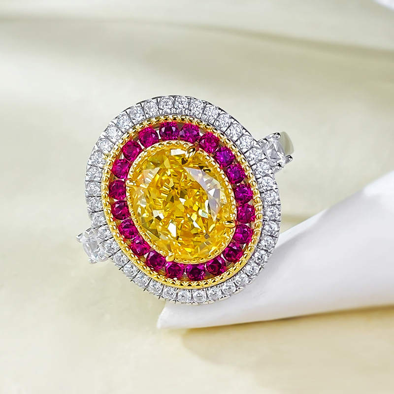 2025 Wedding Rings Luxury Jewelry Real 100% 925 Designer Serling Silver Oval Cu Yellow Moissanie Diamond Gemsones Eerniy Pary Women Elegan Band Ring