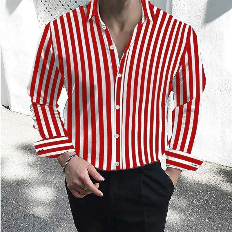 MenS Formal Shirt Button Lapel Shirt Black And White Red Long Sleeve Striped Collar Wedding Work Clothing Large Size 5XLXJ24113
