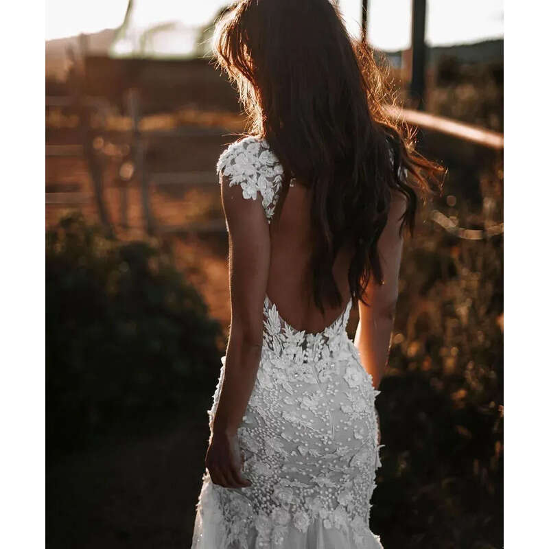 Beach Boho Mermaid Wedding Dresses Lace Deep V-Neck Necke Cap Sleeves Chapel Train Plus Size Bride Gown Vestidos De Novia Bc10939 Ba9793 6660311