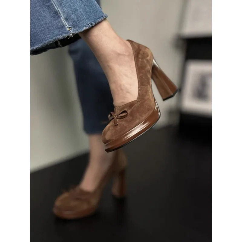 Spring/Summer 2024 Arrival Dress Office Shoes Womens Pump Suede Leather Shoes Round Toes High Heels Single Shoes High Heels 241113