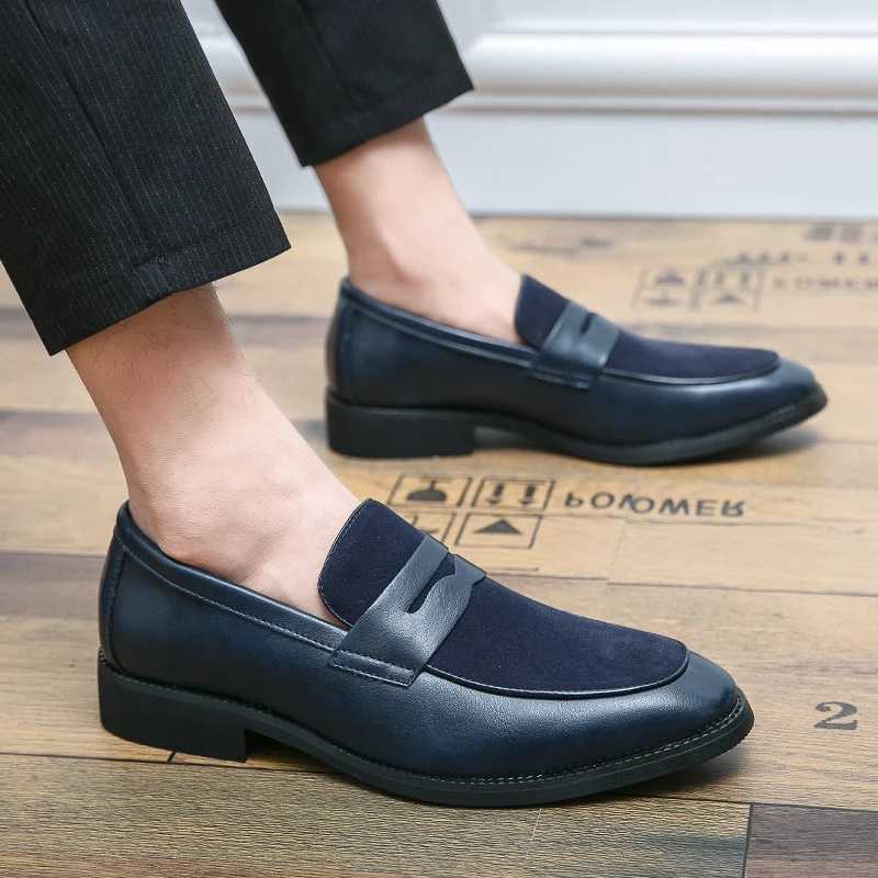 Leather casual shoes Mens slip- pointed loafers splicing English style Chelsea booties frosted suede 47 48 plus sizeXJ250118