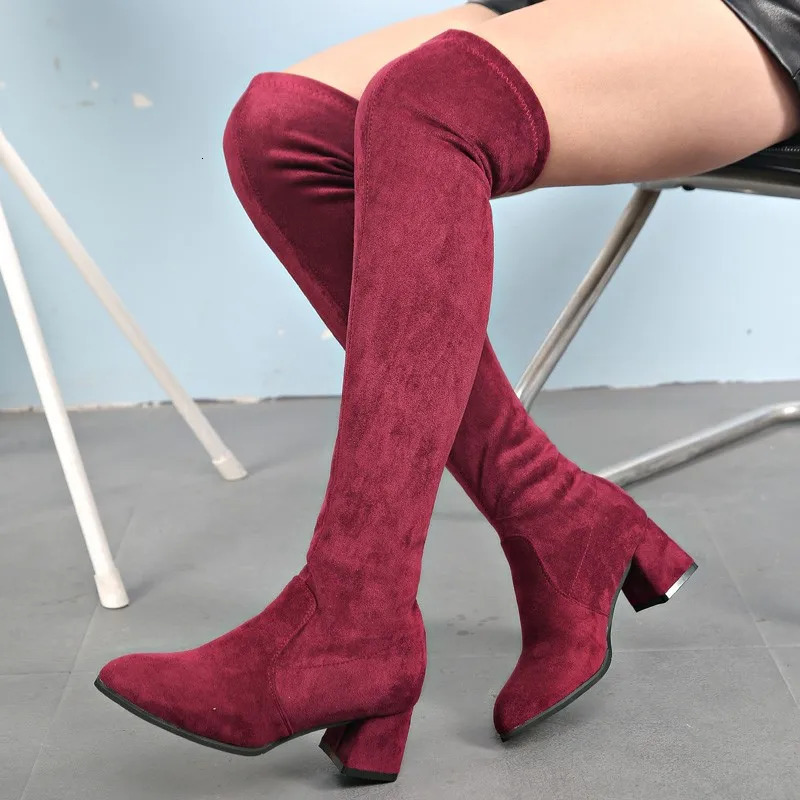 Long er womens shoes womens boots suede elastic boots womens round toe sexy knee high boots 241113