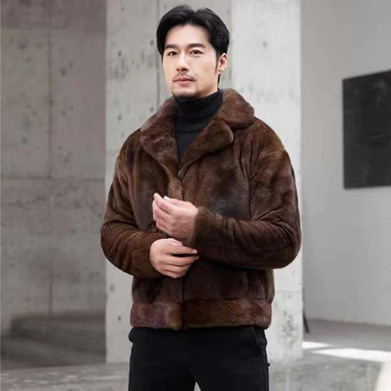 Fancy Rani Real Mink Coat Winter Mens Short Set Set Collar Imported Mink Jacket Black Brown Long Sleeve 241113