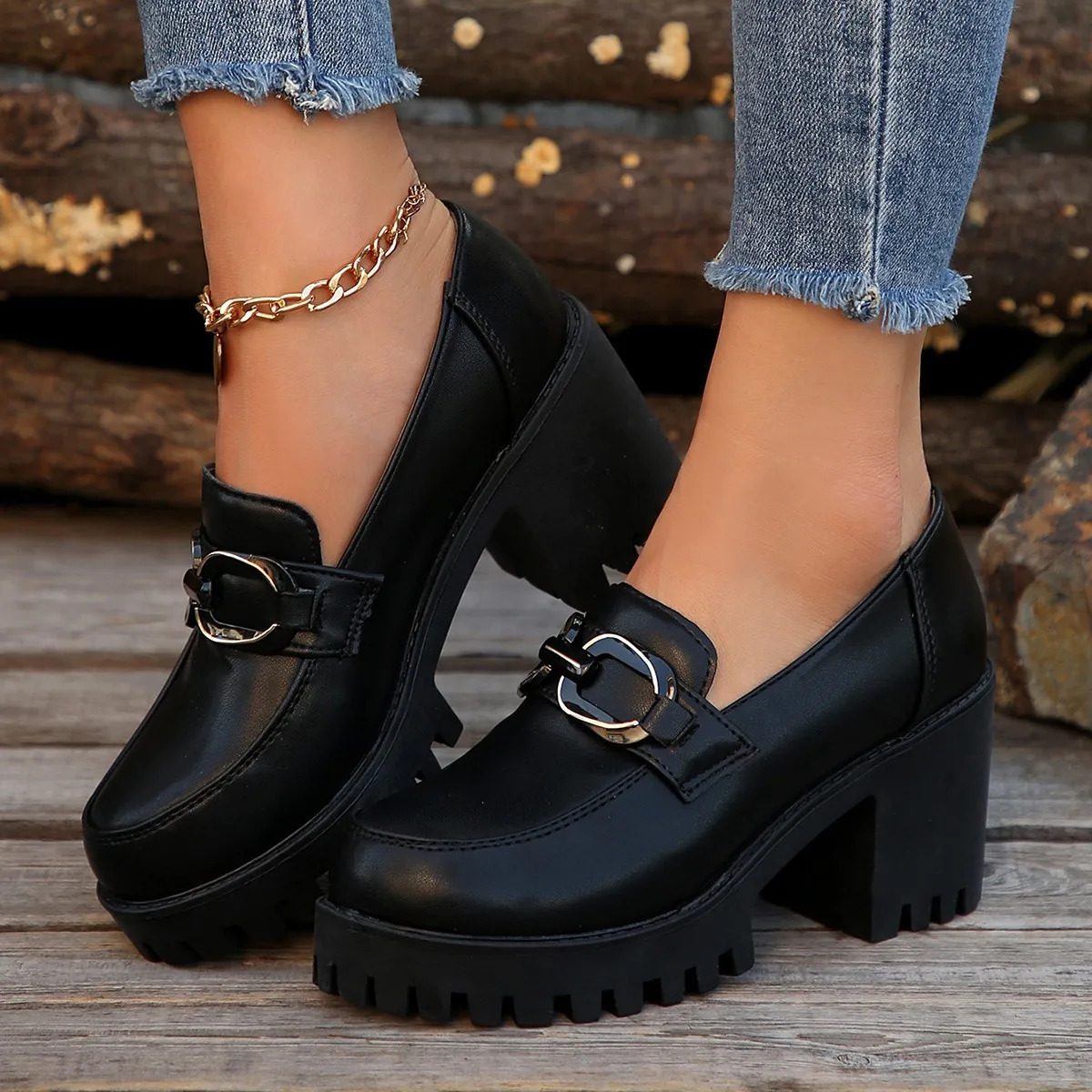 Super High Heels Loafers Womens 2024 Spring Leather Thick Platform Pump Womens Sliding Black Jk Uniform Shoes Mary Janes 35-41 241113