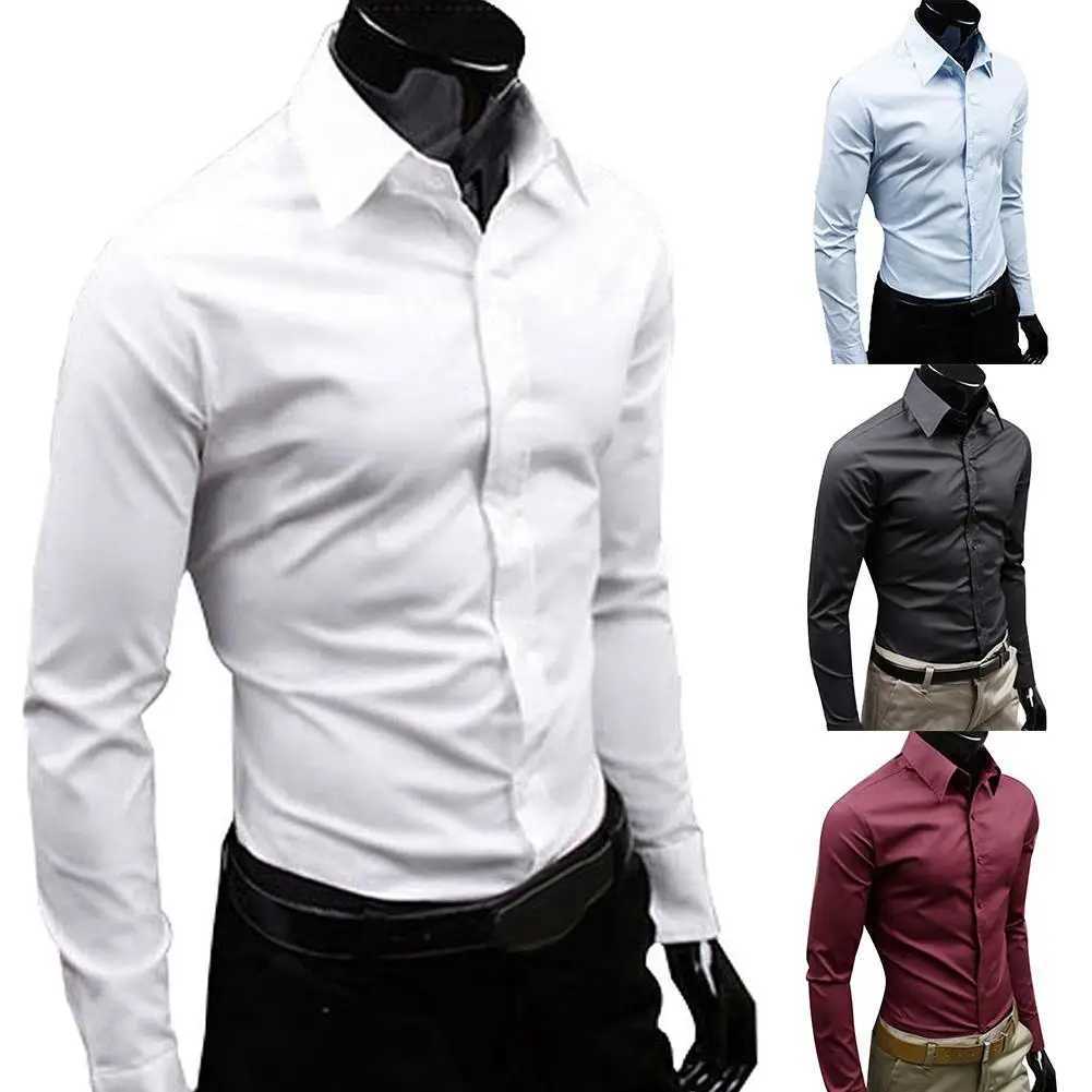 Men Autumn Long Sleeve Casual Elegant Work Shirt Business Men Solid Color Long Sleeve Buttons Down Slim Cotton Plus Size ShirtXJ24113