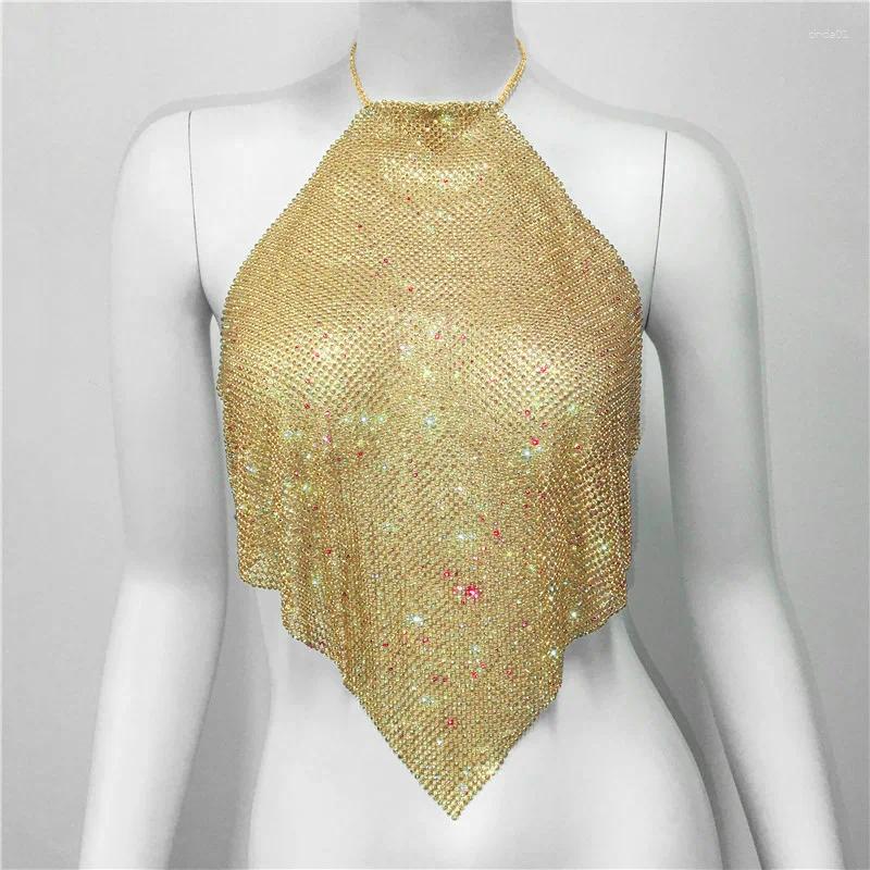 Women's Tanks Shiny Diamond Tank Top Crystal Rhinestone Halter Low Out Backless Crop Tops Sexy Nightclub Y2K Festival Rave Party Camis