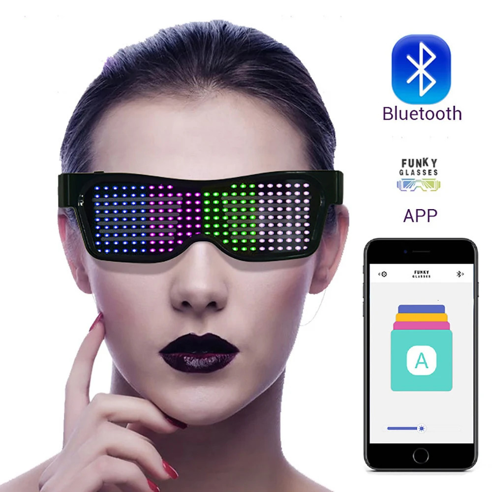 Bluetooth Party Magic Flash Raves LED Glasses Multi language Programmable Text Animation Lights Up Glasses USB Charging241114