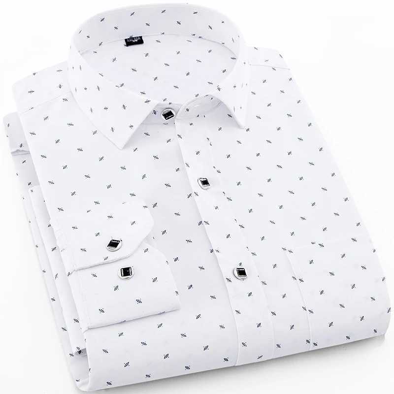 Mens Long Sleeve Print Plaid Shirt Spring Summer Slim Fit Dress Shirts Brand Male Clothing M-5XLXJ24113