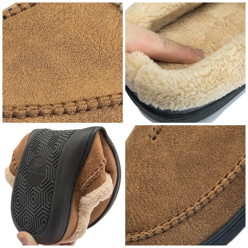 Mens Slippers Home Winter Indoor Plush Warm Shoes Thick Bottom Plush Waterproof Leather House Slippers Man Suede Cotton Shoes 241114