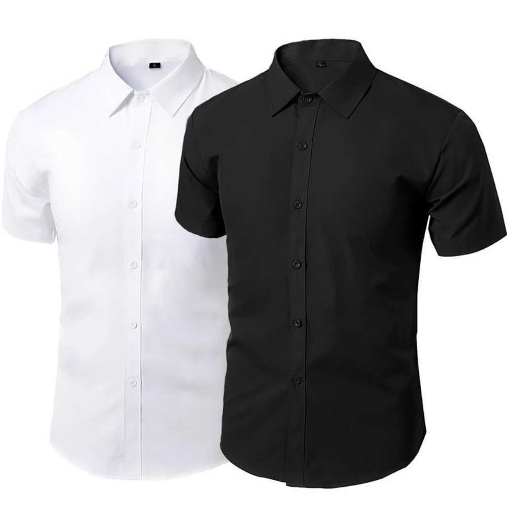 Shirt mens long -sleeved slim -fitting business formal dress handsome black and white shirt mens casual workers Korean trendXJ24113