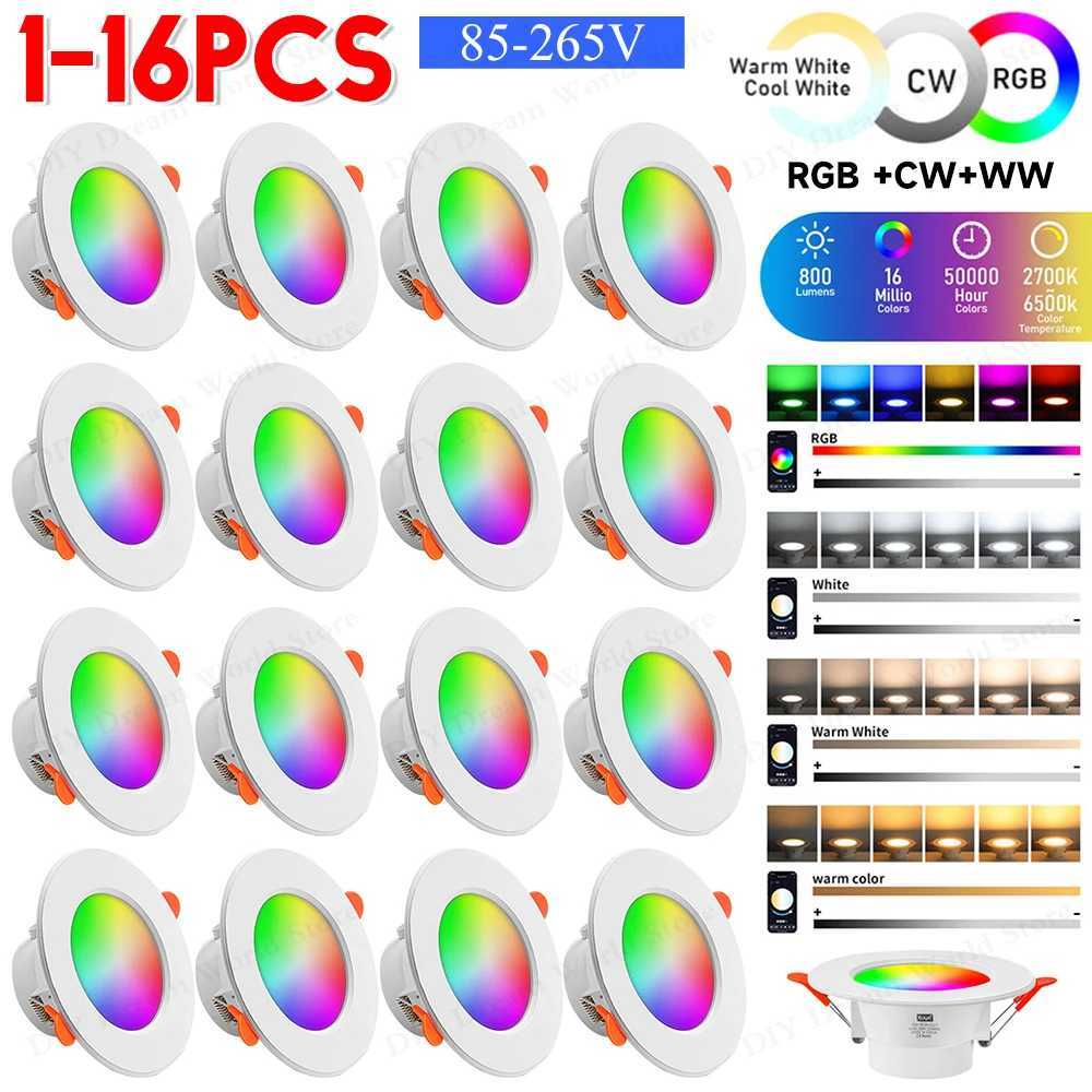 20-1PCS 10W Smart LED Downlight RGB E27 Dimmable Spot Light Ceiling Recessed Round Light RGB +CW+WW For Alexa Google Home VocieLX241114